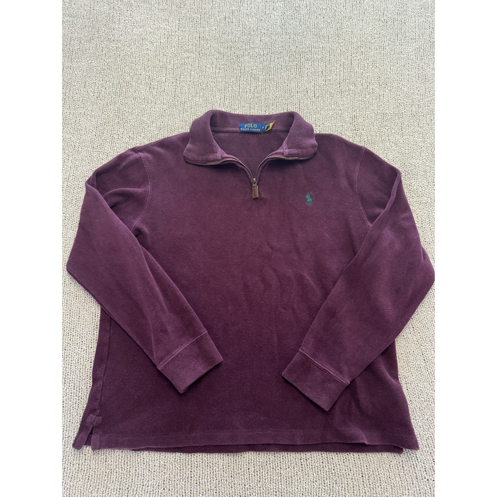 Polo Ralph Lauren Mens Long Sleeve Quarter Zip Collared Sweatshirt Purple Medium
